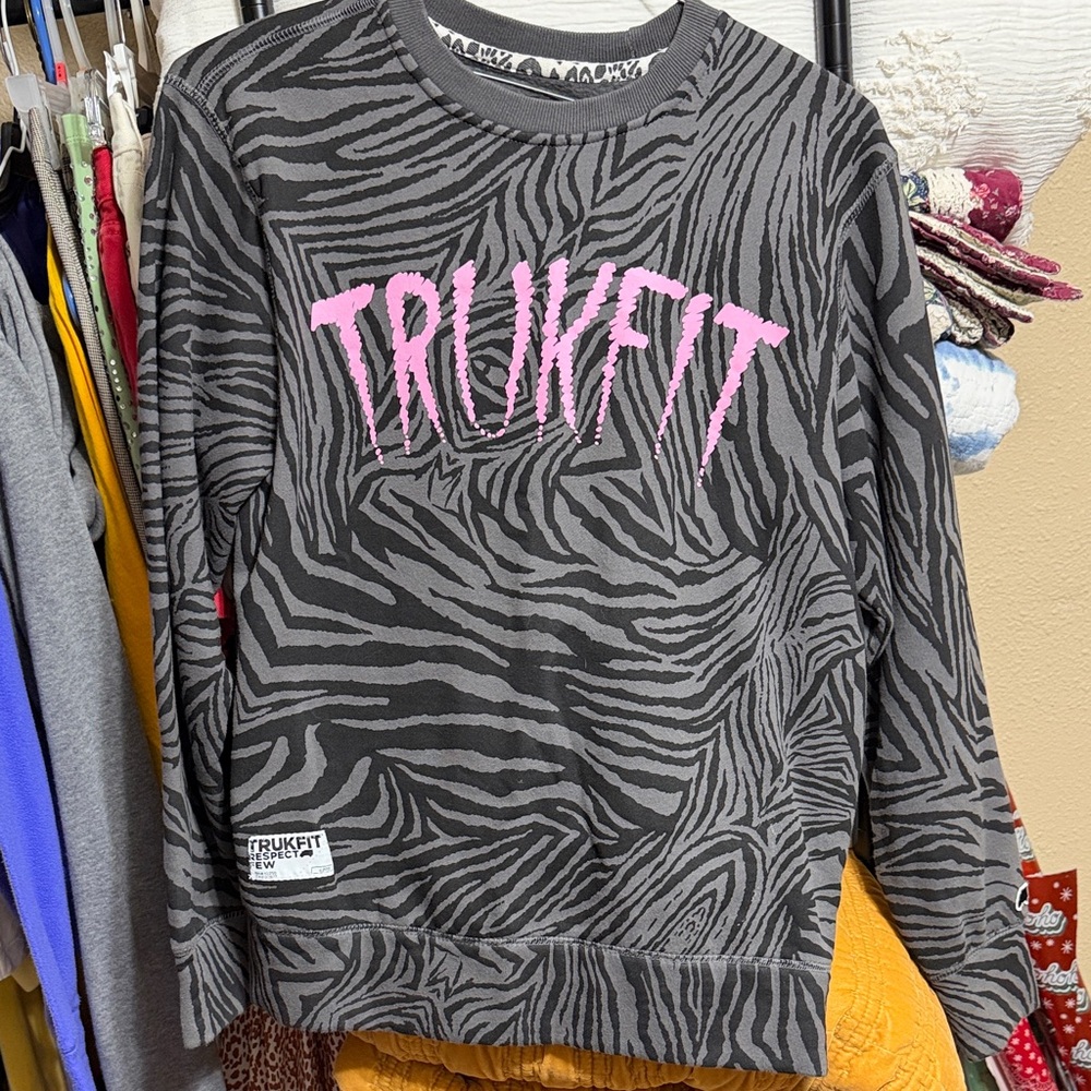 Trukfit Charcoal and Pink Zebra Pattern Sweatshirt